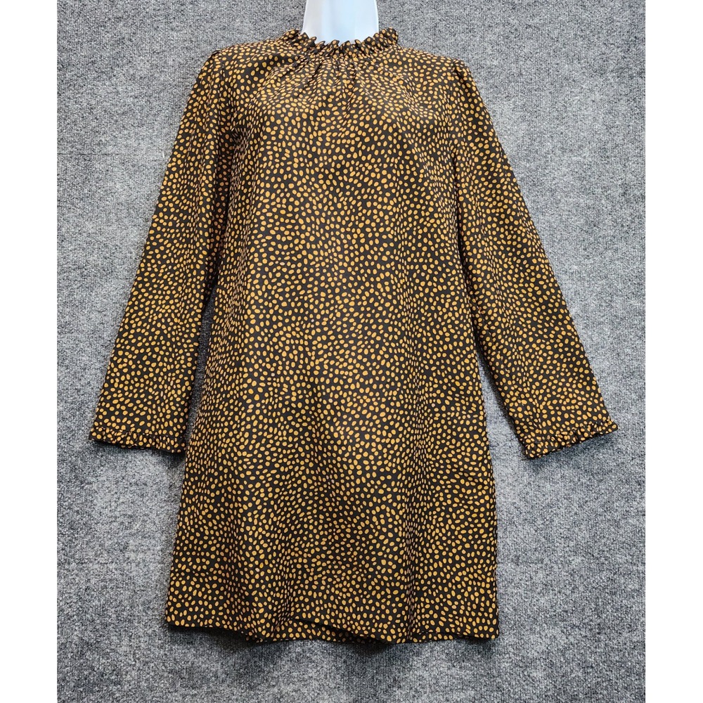 J.Crew Women Polka Dot Ruffle Neck Mod Retro Preppy Long Sleeve Dress Size 8